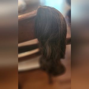 Synthetic 18 inch long dark brown wavy wig